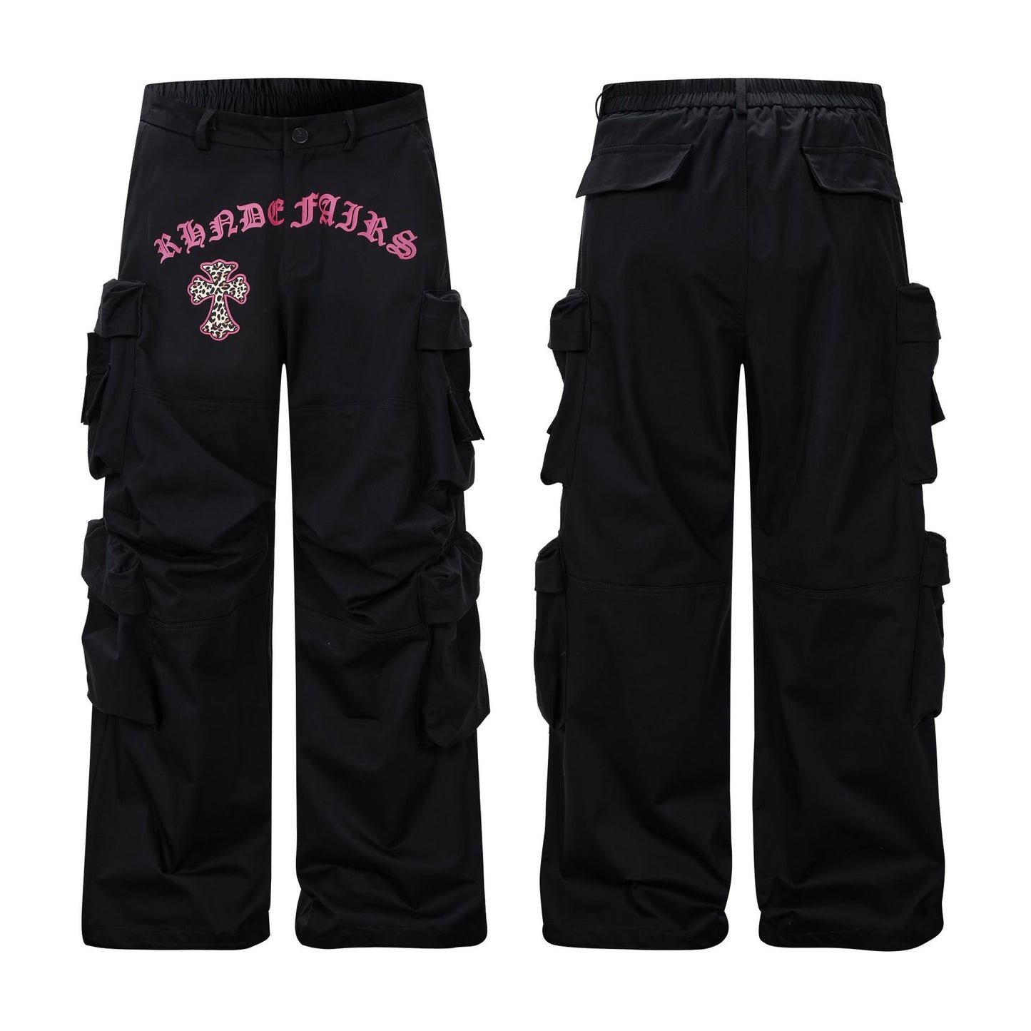 Multi Pocket Letter Print Straight Cargo Pants WN25988