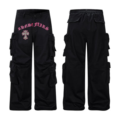 Multi Pocket Letter Print Straight Cargo Pants WN25988