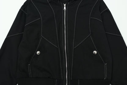 Metal Buttons Patchwork Hooded Jacket WN16109