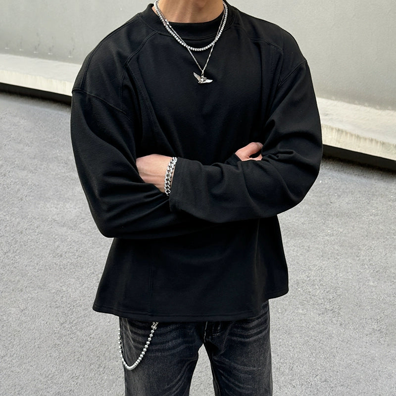 Fleece Patchwork Inner Long Sleeve T-Shirt WN19524