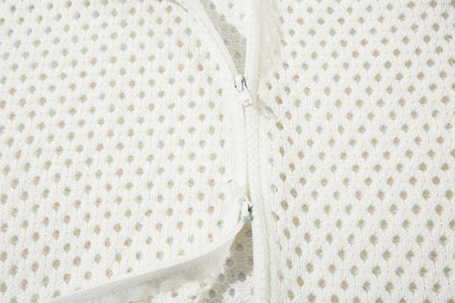 Striped Hollow-Out Zipper Knit Cardigan WN11272