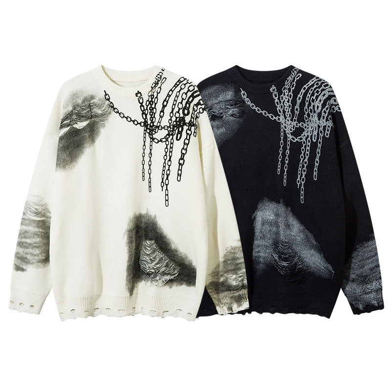 CHAIN ​​JACQUARD SPRAY PAINT KNIT SWEATER WN11439