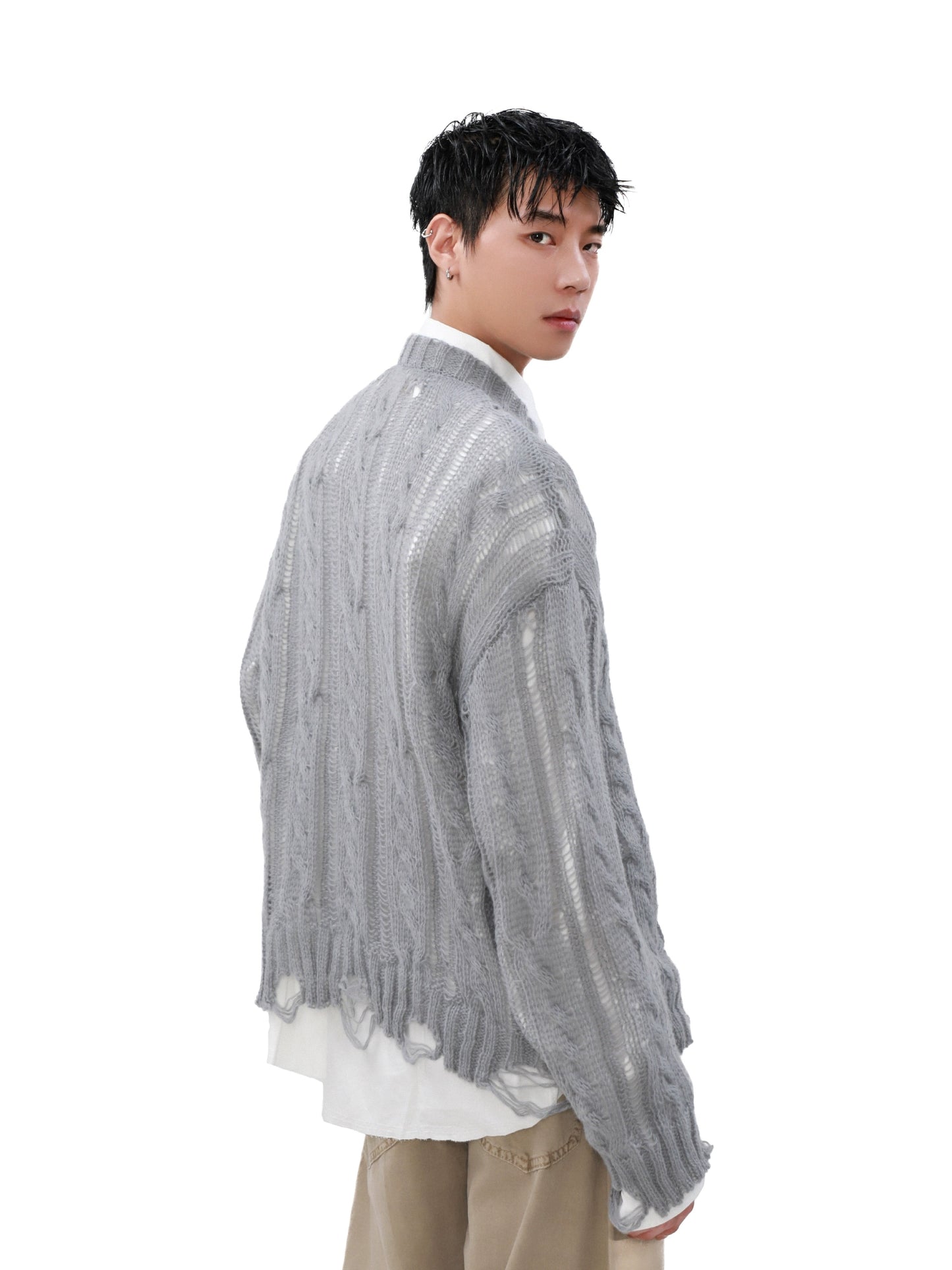 Oversize Damage Knit Sweater WN8327