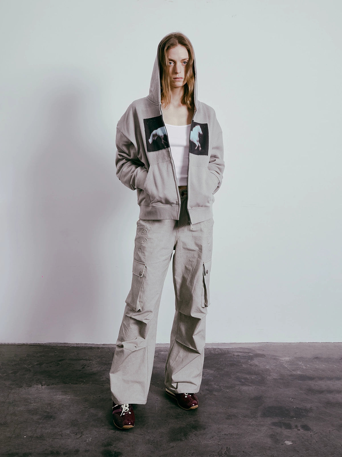 Horse Print Spray-Dye Zipper Hoodie WN19035