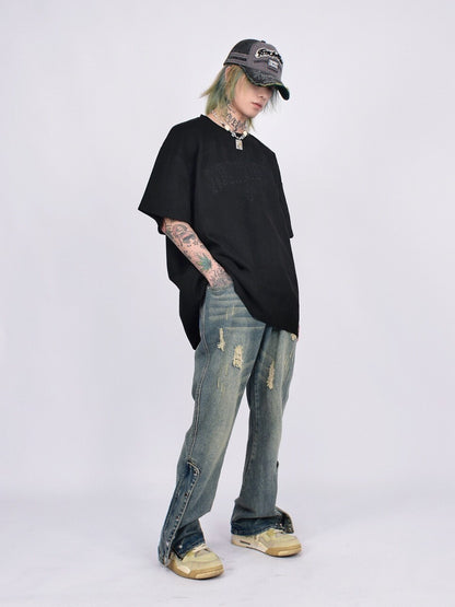 Suede Embroidery Oversize Short Sleeve T-Shirt WN24409
