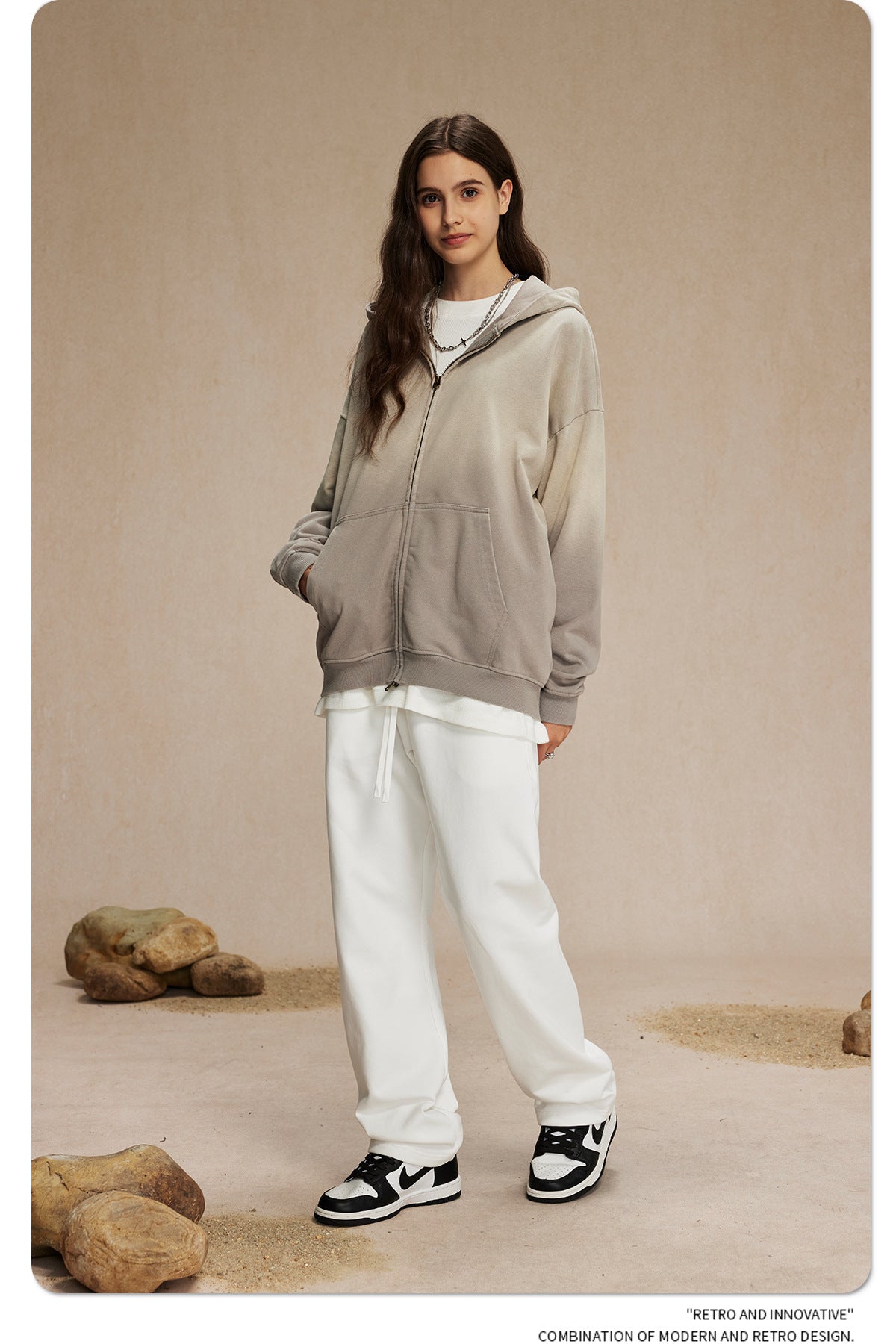 Spray-Dye Washed Oversize Zipper Hoodie WN10009