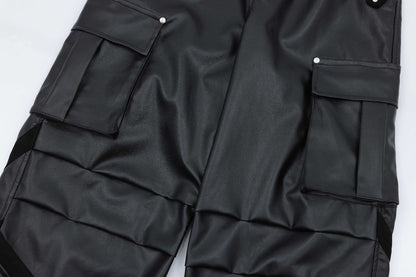 PU Leather Wide-Leg Cargo Pants WN11265