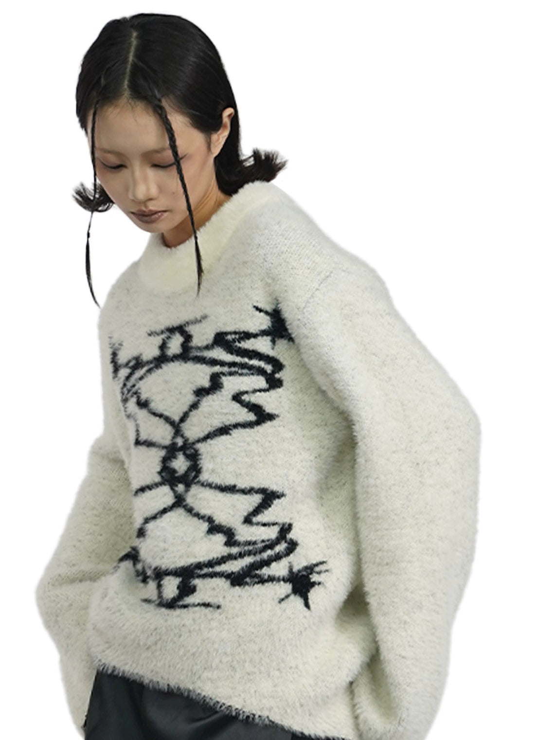 Fake Mink Graphic Embroidery Knit Sweater WN18934