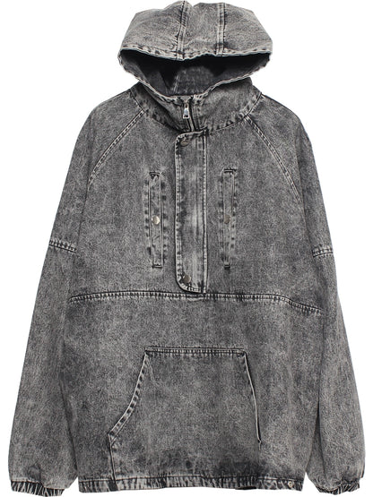Damage Wash Oversize Denim Hoodie WN22466