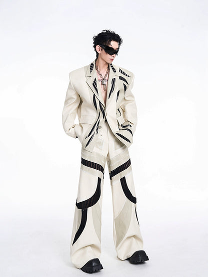 PU Leather Tailored Jacket & Wide-Leg PU Leather Pants Setup WN10233