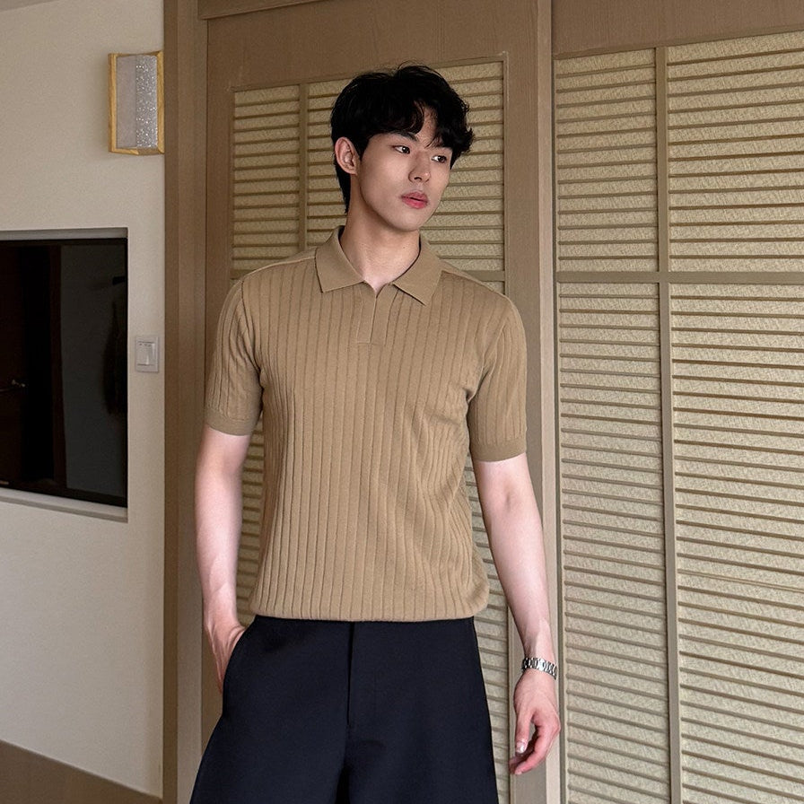 Rib Knit Short Sleeve Polo Shirt WN24951