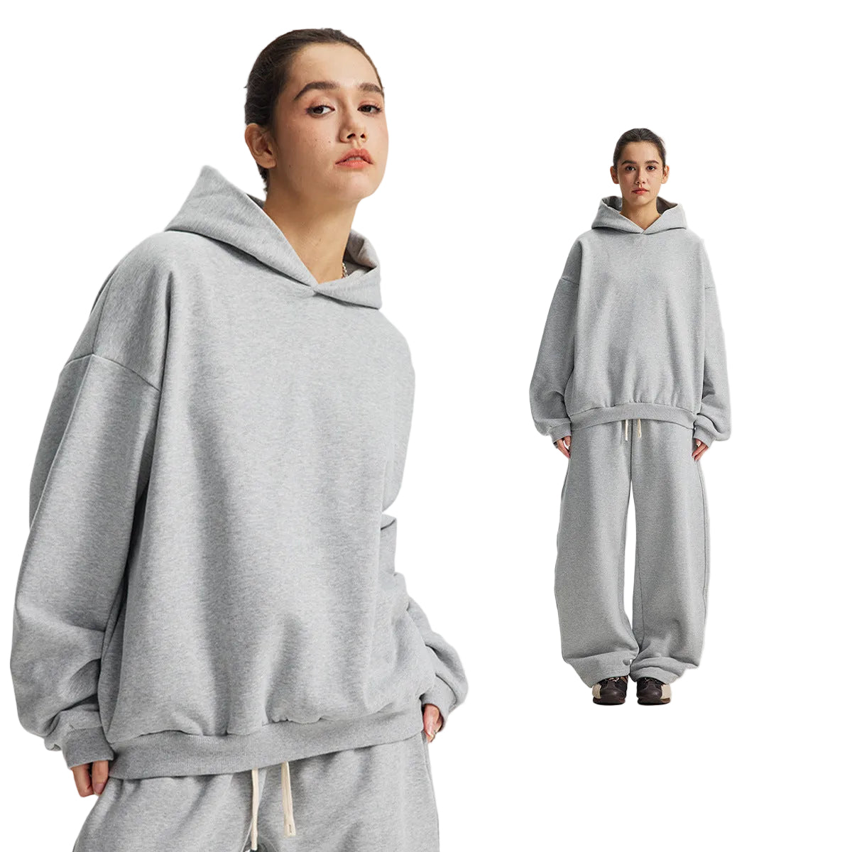 Fleece Lining Oversize Hoodie & Wide Leg Sweatpants Setup WN23113