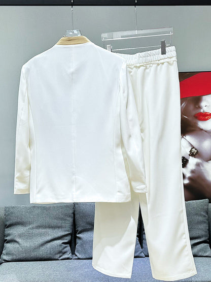 V-Neck Color Block Oversize Tailored Jacket & Straight Trousers Setup WN23919