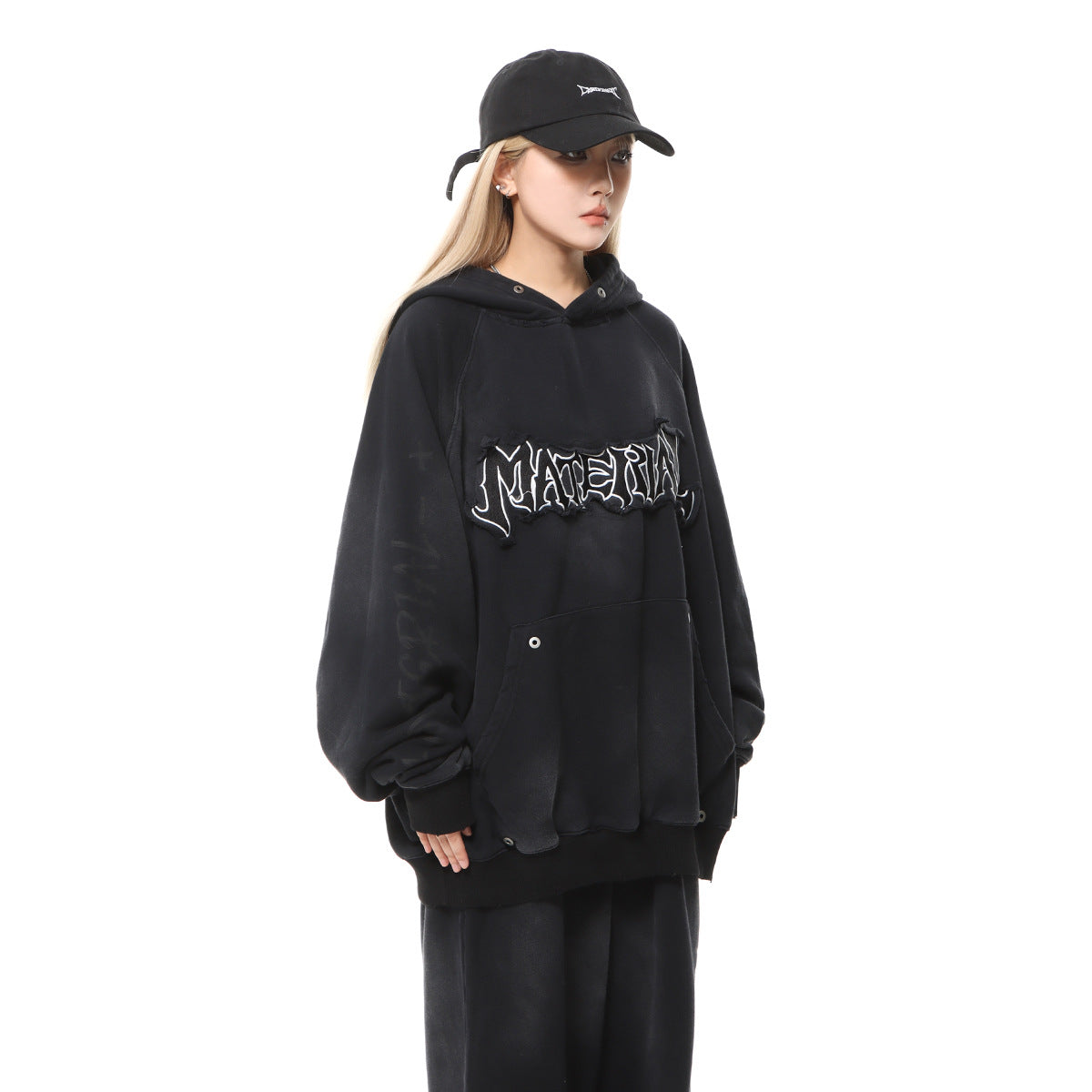 Heavyweight Washed Patch Embroidery Pullover Hoodie WN25660