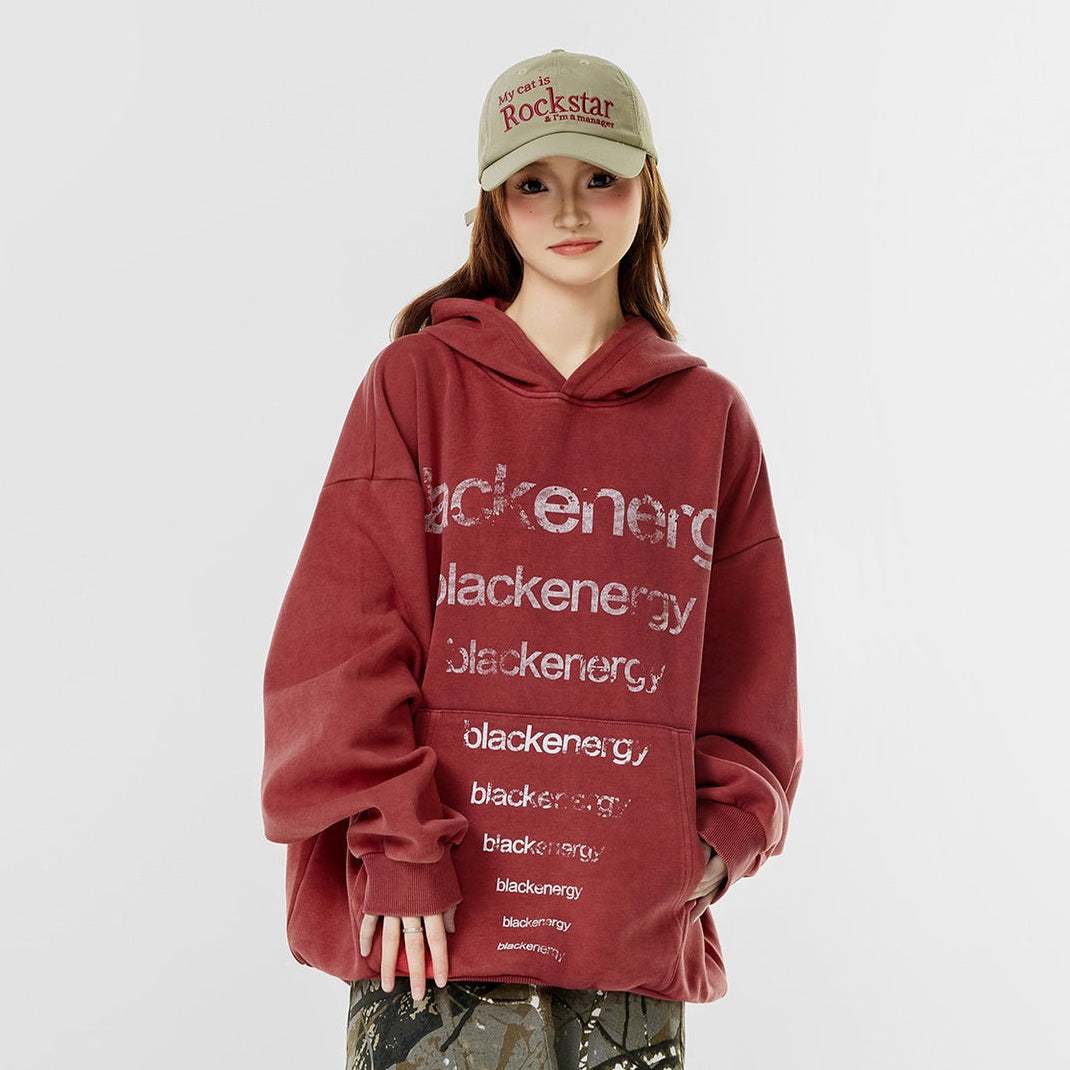 Washed Letter Print Hoodie WN25506