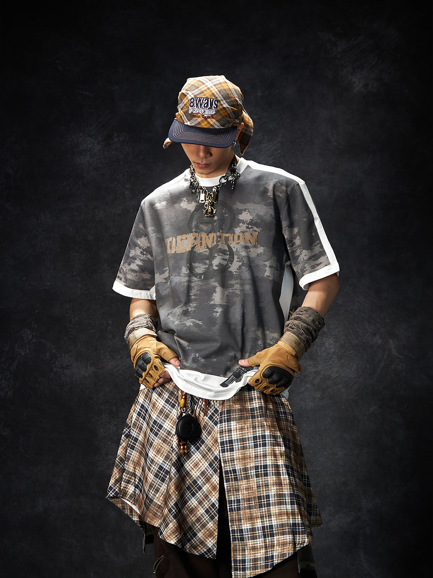 Camouflage Letter Print Oversize Short Sleeve T-Shirt WN15260