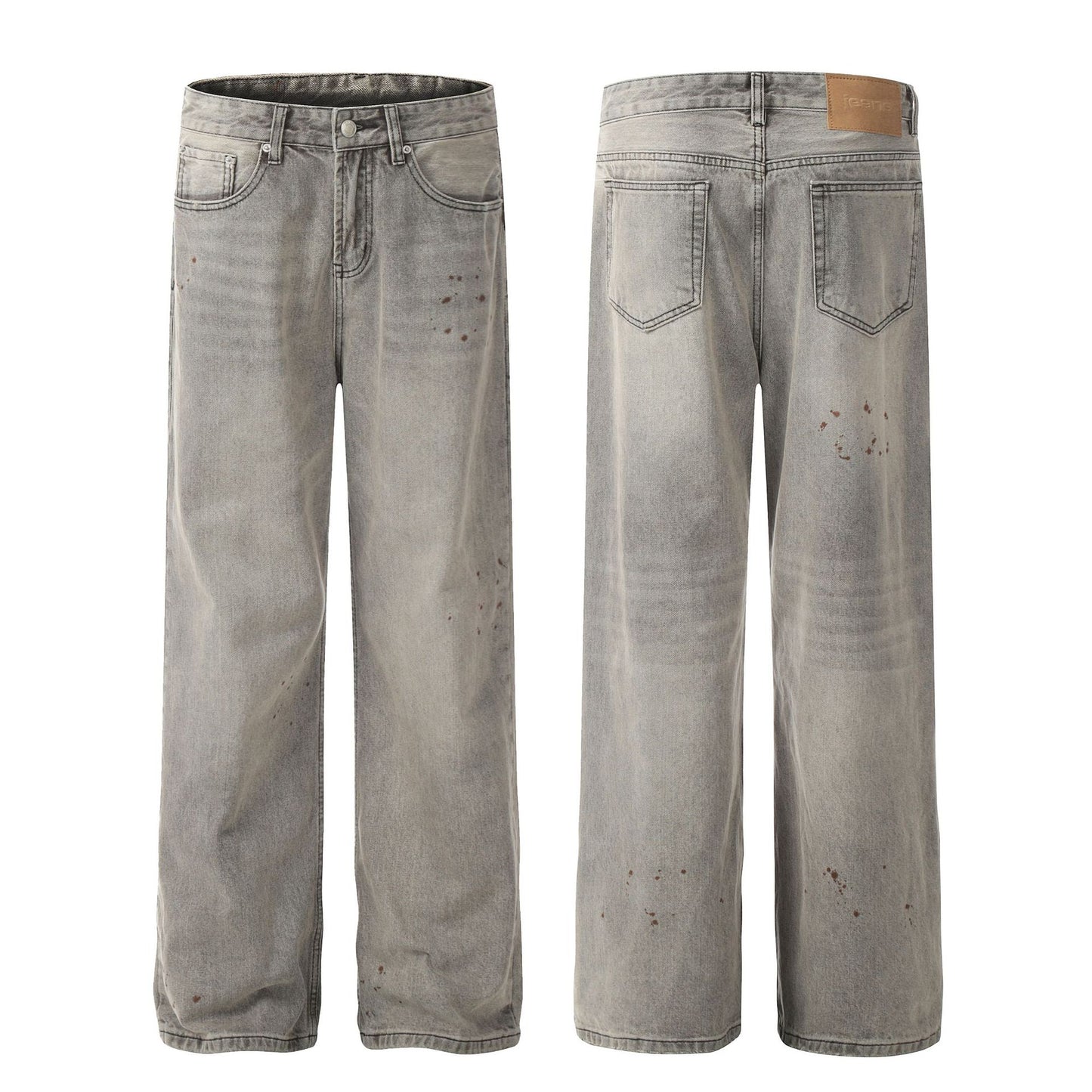 Washed Damage Straight Wide Leg Denim Jeans WN25672
