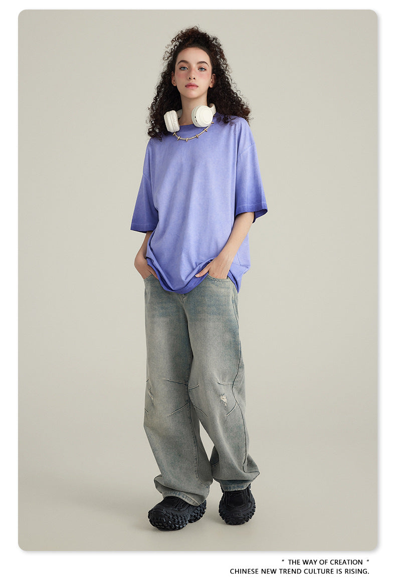 Washed Gradient Pure Cotton Sleeveless T-Shirt WN6075