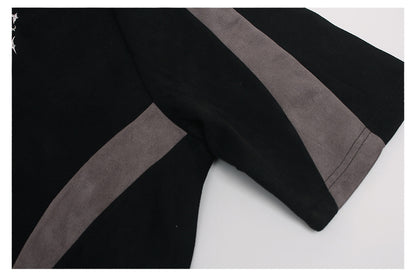 Heavyweight Suede Panel Embroidery Short Sleeve T-Shirt WN26494