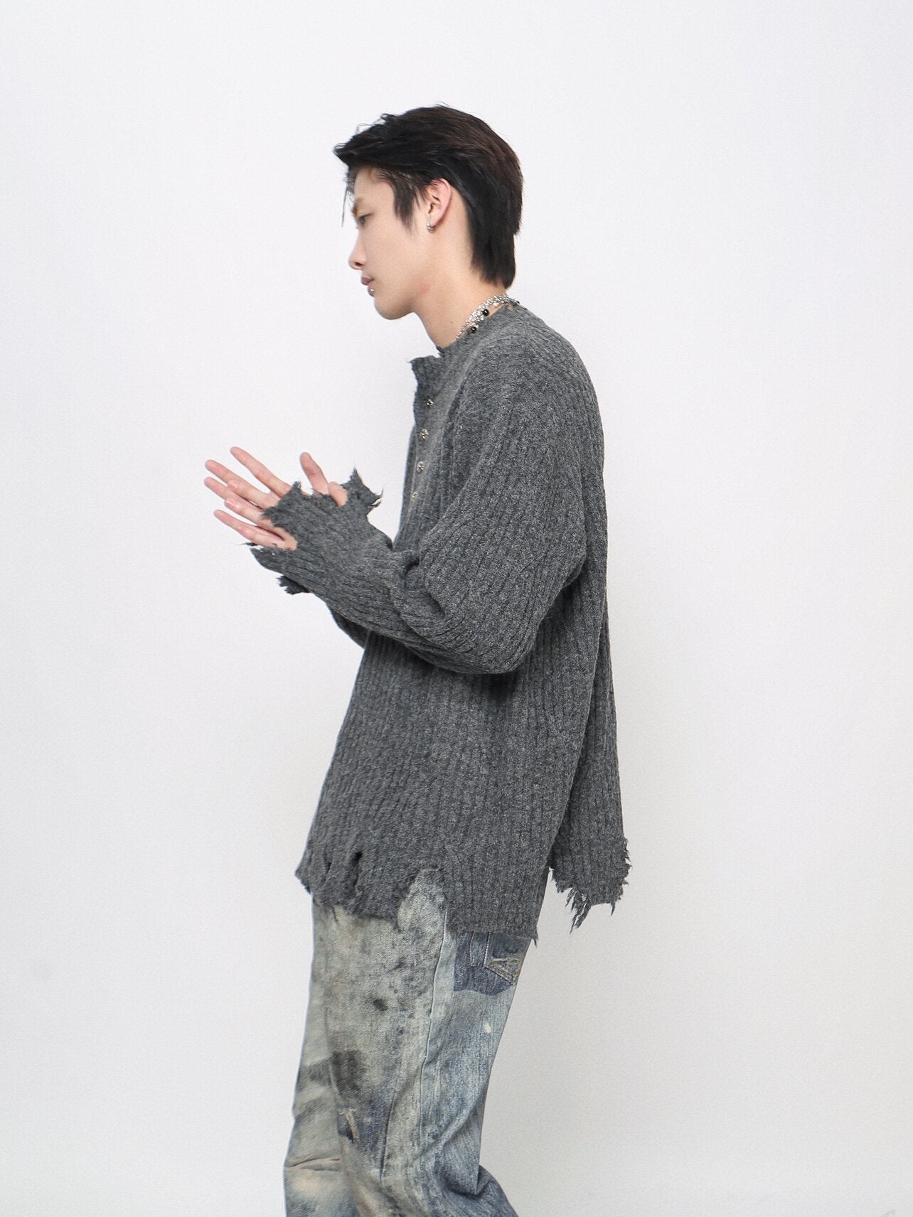 Distressed Raw Edge Knit Sweater WN24478