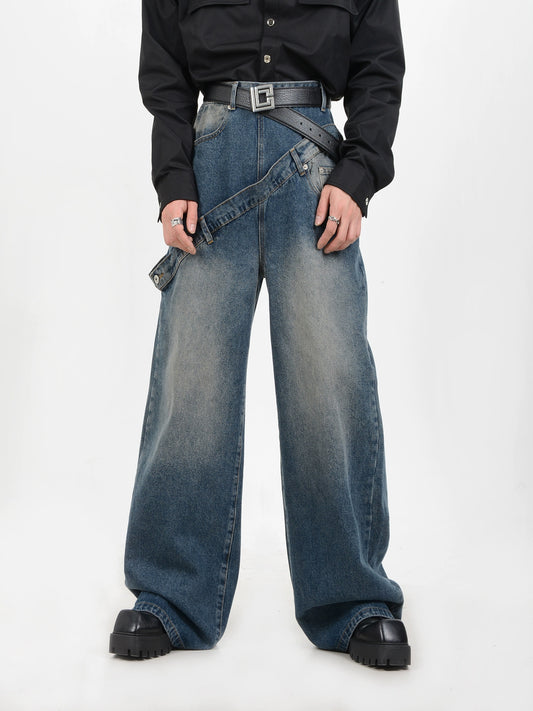 Belt Design Wide-leg Straight Denim Jeans WN5092