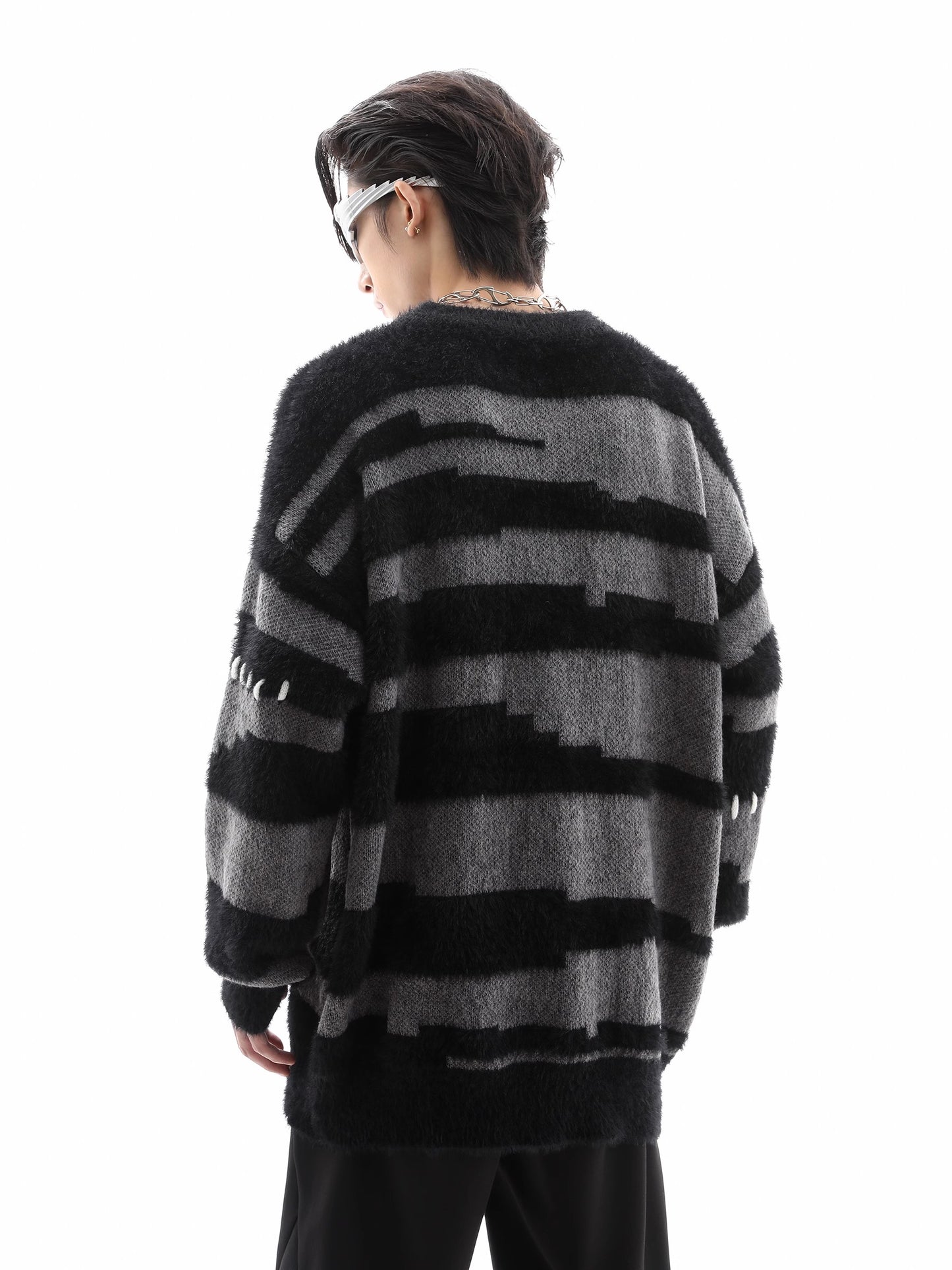 Shaggy Stripe Oversize Knit Sweater WN10324