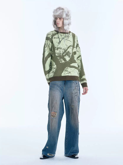 Graphic Design Print Blend Knit Sweater WN18941