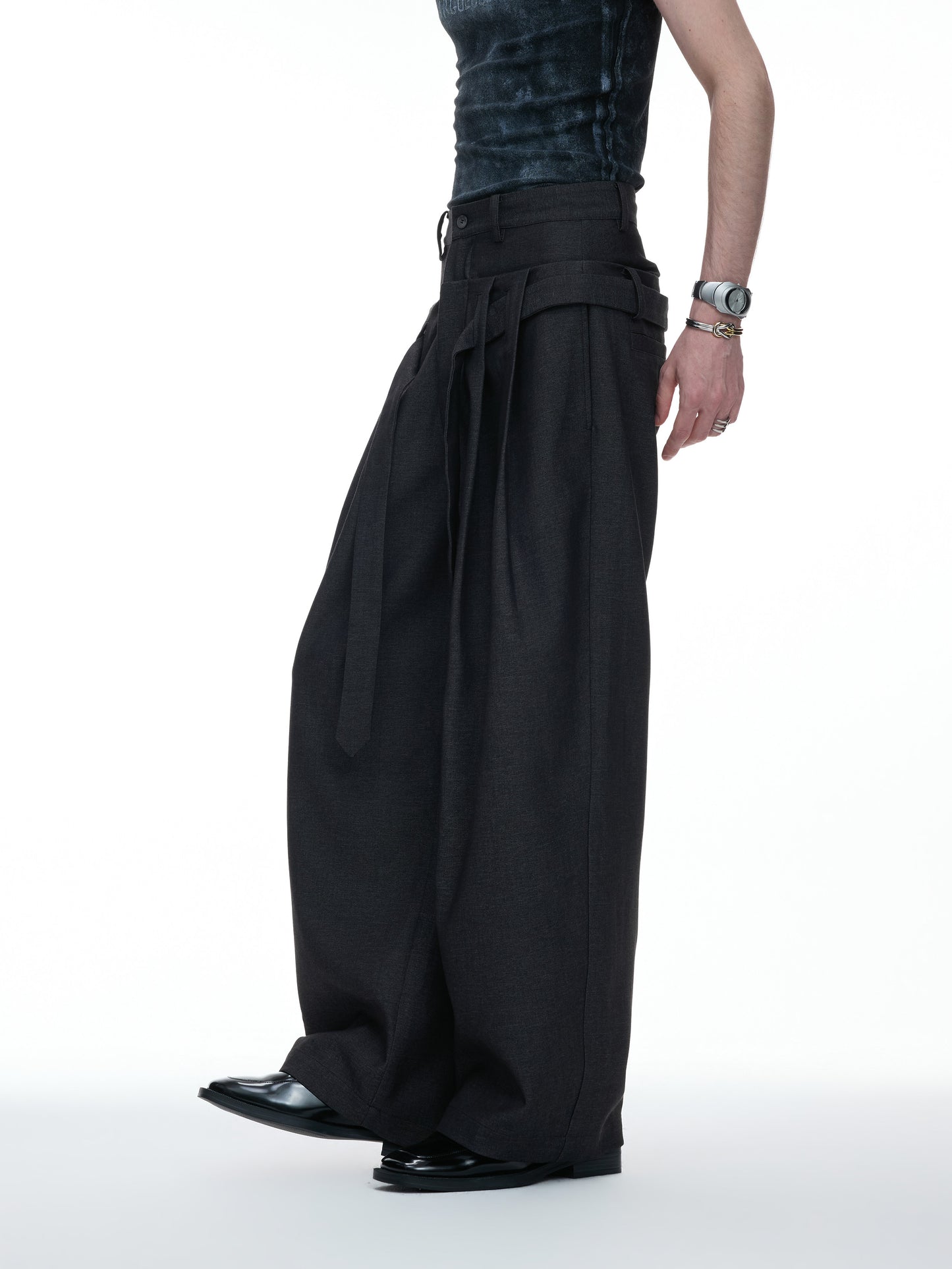 High-Waist Pleats Tie Wide Leg Trousers WN27037