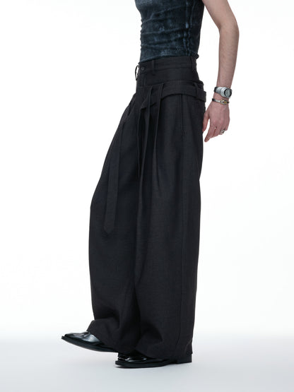 High-Waist Pleats Tie Wide Leg Trousers WN27037