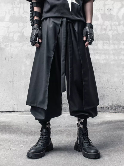 Fake Layered Ribbon Strap Cropped Wide Leg Pants WN22489