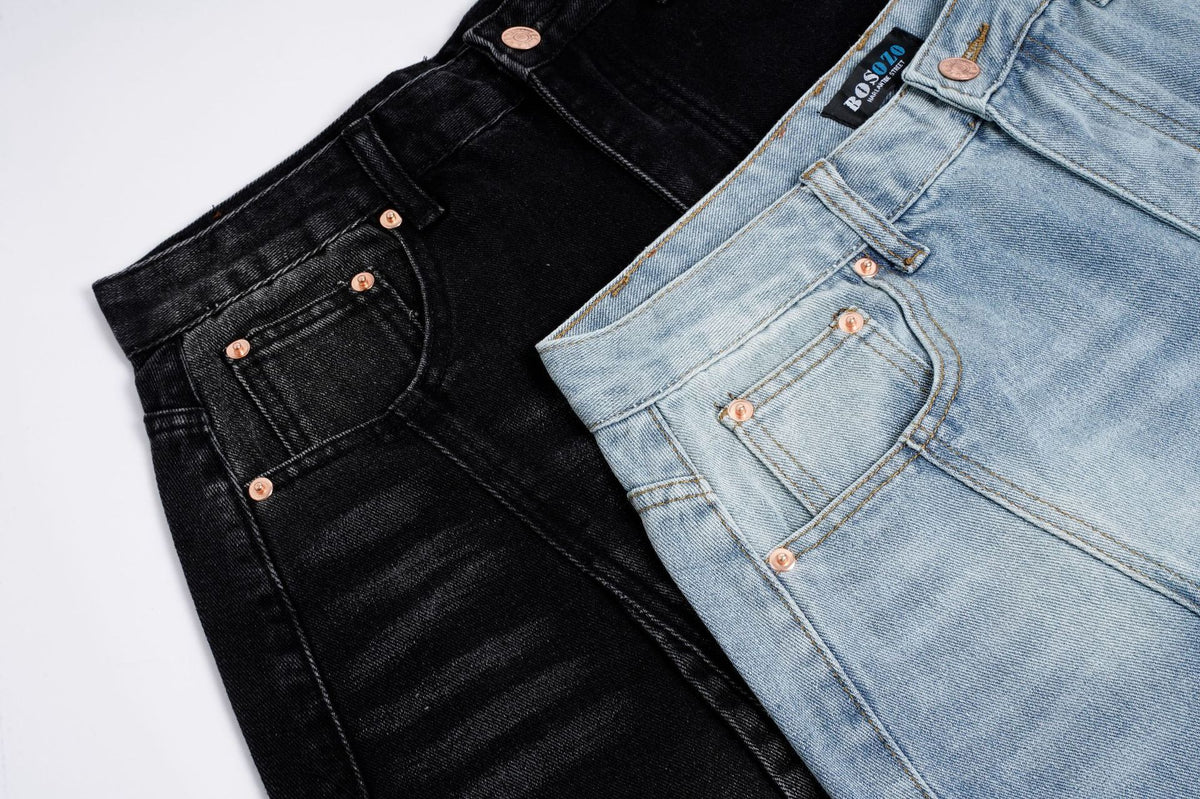 Deconstruction Curved Panel Wash Wide Leg Denim Jeans WN27930