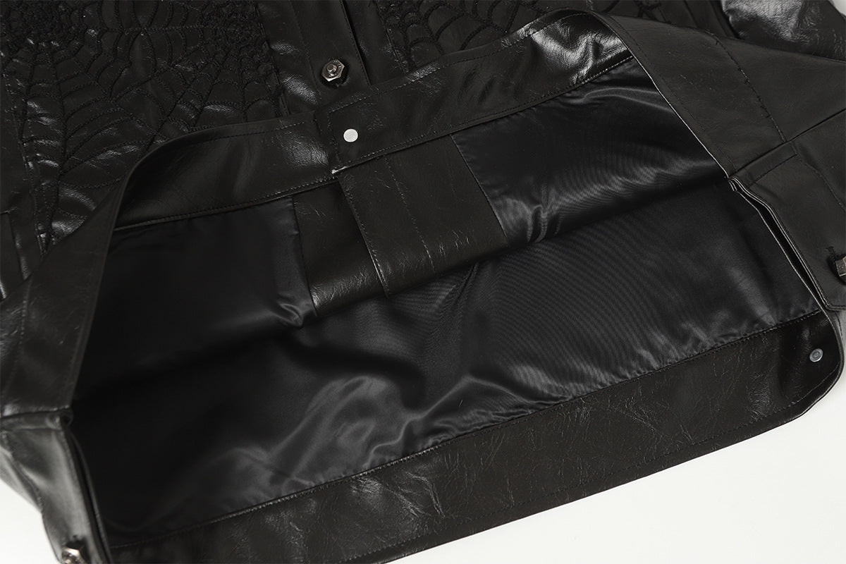 Snap-Button Emboss PU Leather Jacket &PU Leather Wide Leg Pants Setup WN23095-K