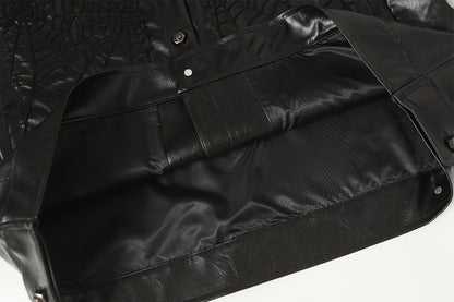 Snap-Button Emboss PU Leather Jacket &PU Leather Wide Leg Pants Setup WN23095-K