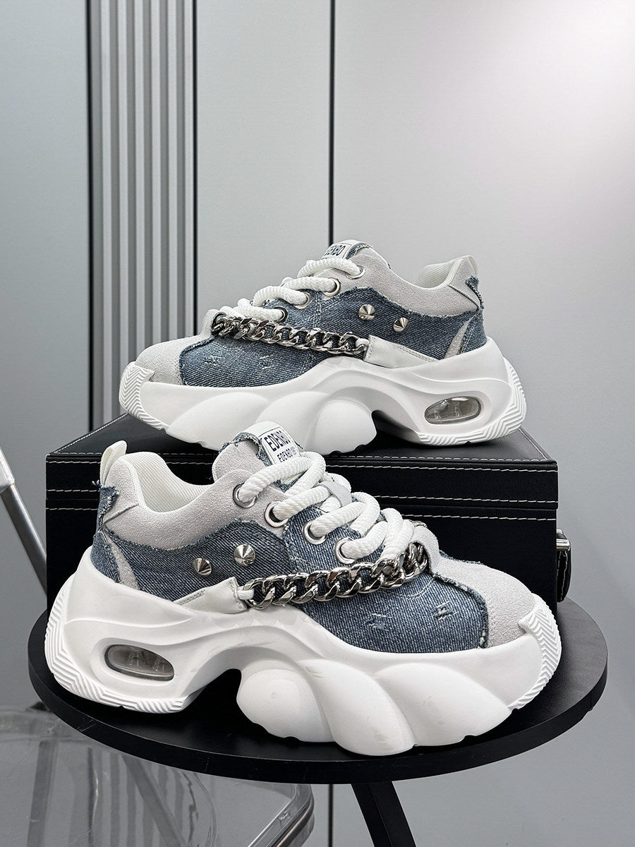 Denim Chain Studs Chunky Sole Sneakers WN24582