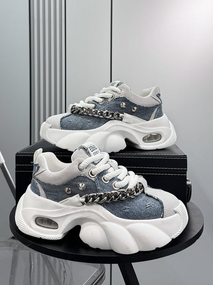 Denim Chain Studs Chunky Sole Sneakers WN24582