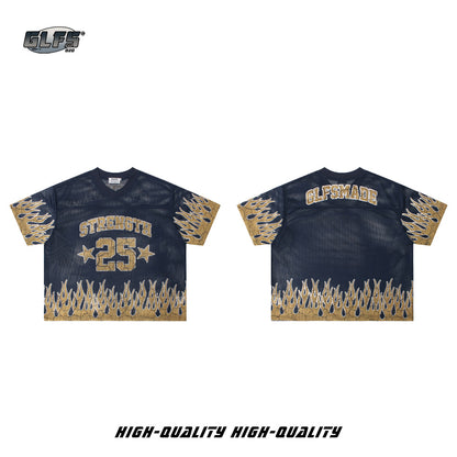 Flame Sports Letter Print Short Sleeve Shirt WN26484