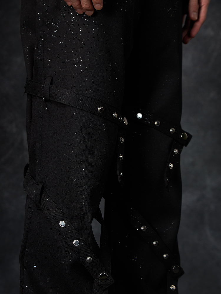 Detachable Studs Metal Strap Flare Trousers WN15231