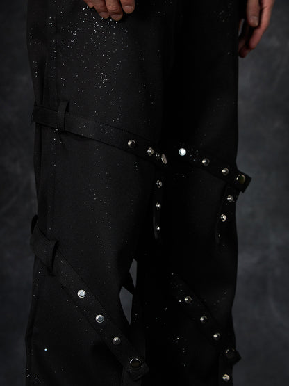 Detachable Studs Metal Strap Flare Trousers WN15231