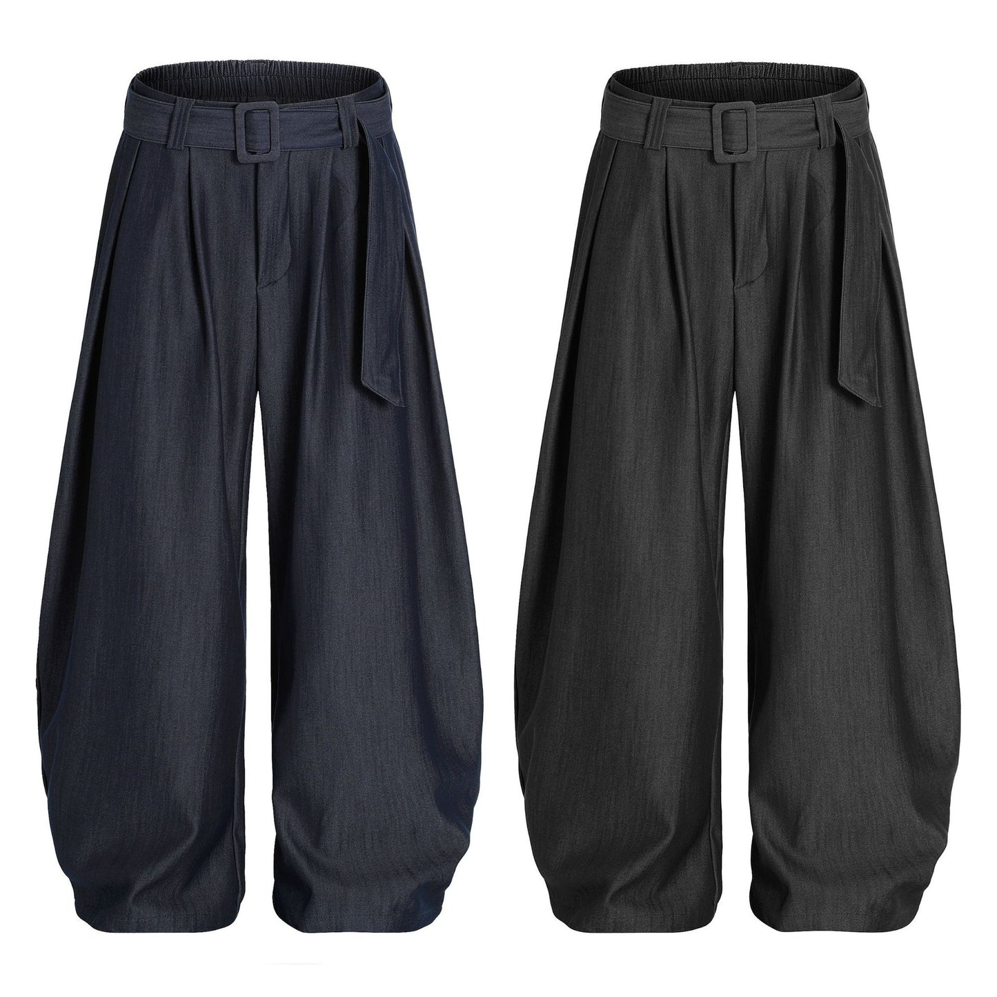 Curved Draped Design Wide Leg Trousers WN16526