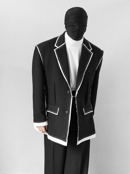 Contrast Frayed Edge Oversize Tailored Jacket & Trousers Setup WN11884