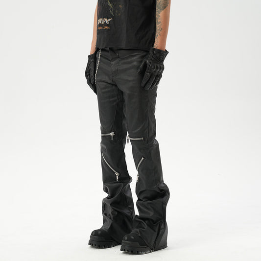 Multi Zipper Coated Flare Denim Jeans WN24335