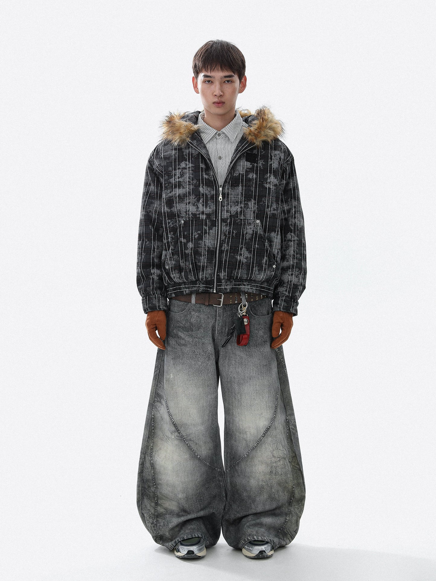 Tie-Dye Fake Fur-Collar Hooded Jacket WN22115