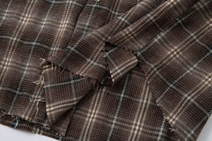Plaid Letter Embroidery Fake Layered Long Sleeve Shirt WN25856