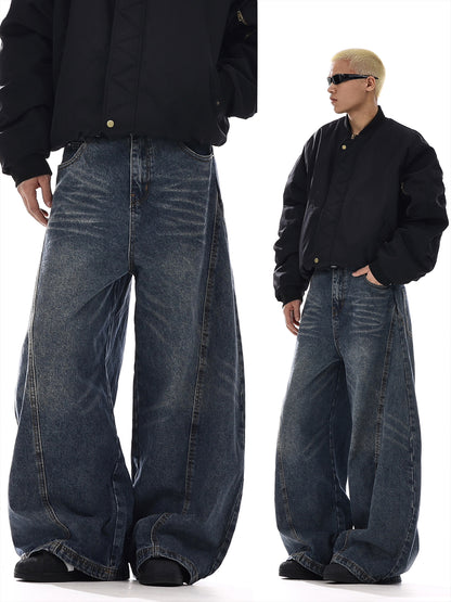 Wash Structured Wide-Leg Straight Denim Jeans WN15136