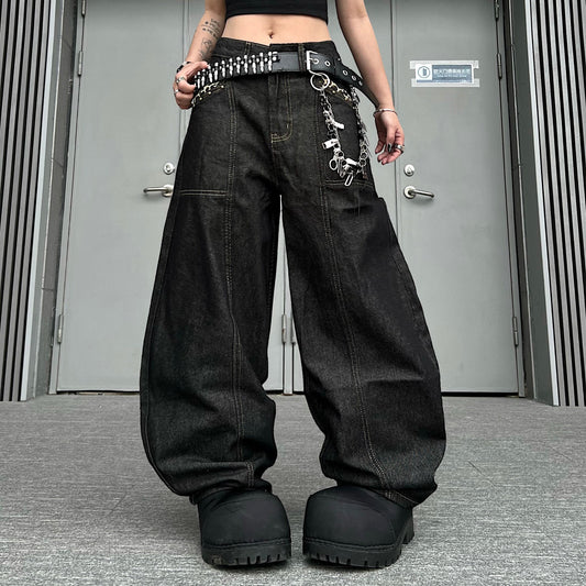 Embroidery Wash Wide Leg Denim Jeans WN24185