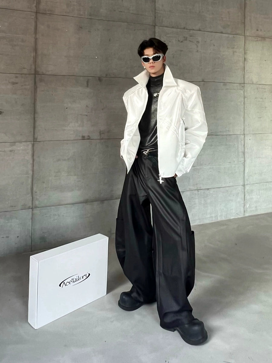 Shoulder-Pad Silky Glossy Tailored Jacket WN21938