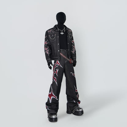 Rinestone Design Wide Leg Pants Setup WN24296 WN24296-K