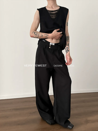 Metal Button Wide Leg Trousers WN8888