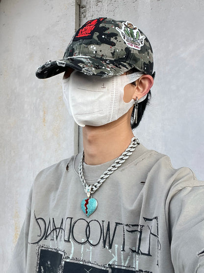 WN24074 YIZILINGF Original Homemade Niche Camouflage Ripped Peaked Cap Heavy Craft Rivet Embroidery Personalized Baseball Cap WN24074