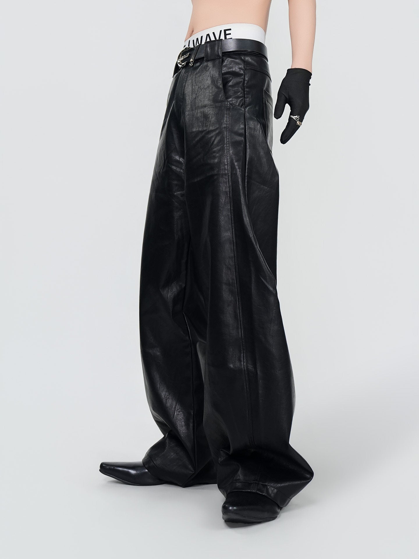 PU Leather Wide Leg Pants WN24298